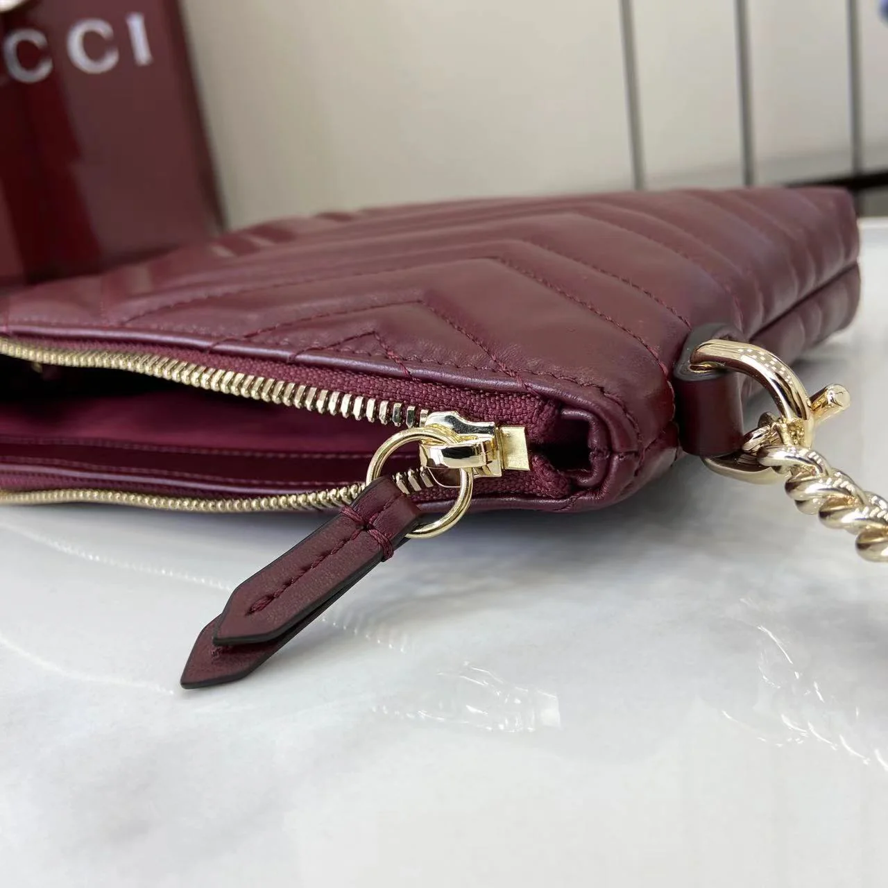 Gucci 25 Marmont Pochette With Chain Rosso Ancora Red Cowhide 294894 - Image 9