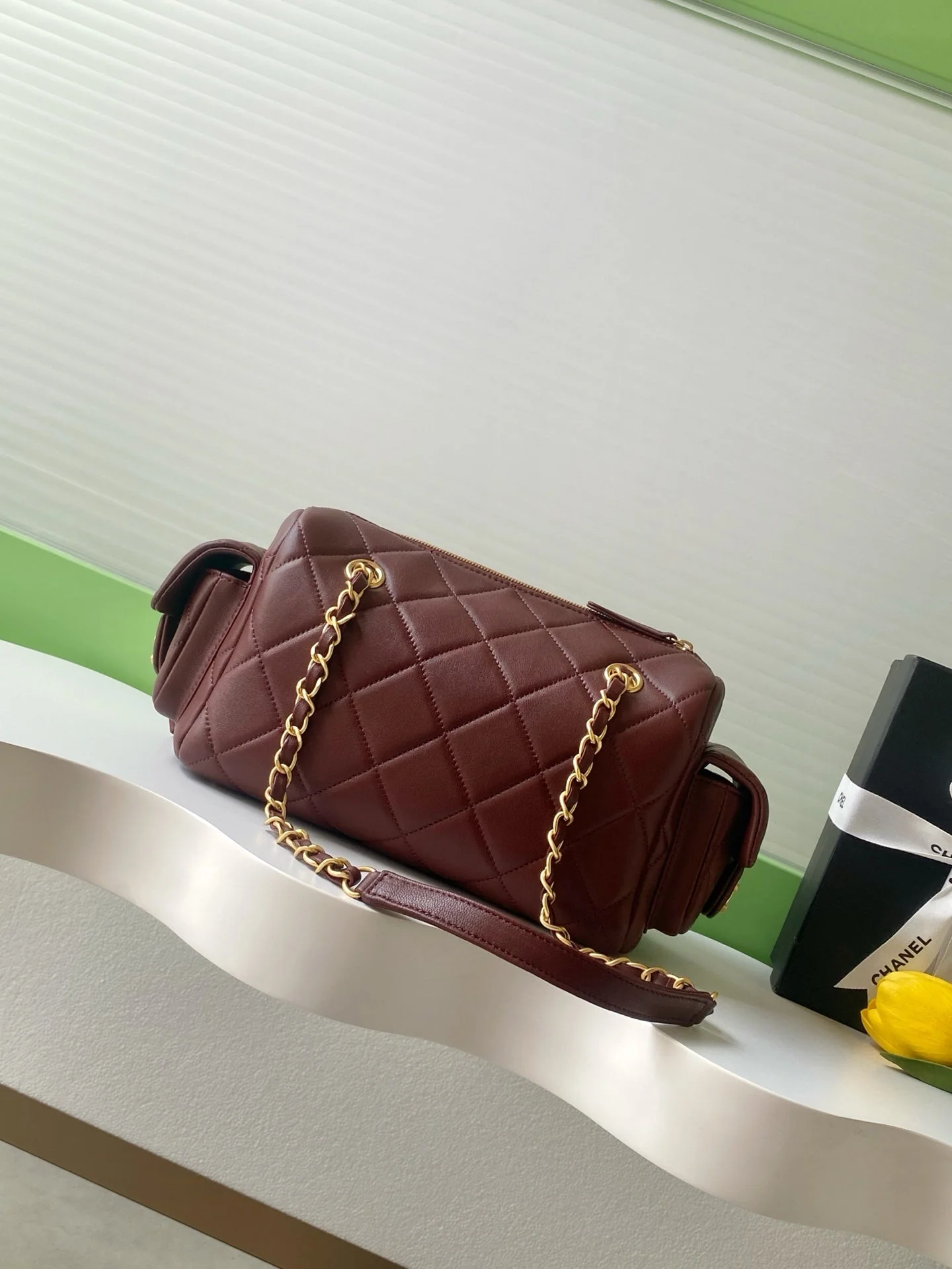 Chanel 25K Bowling Bag Burgundy Gold Sheepskin 294980 - Image 6