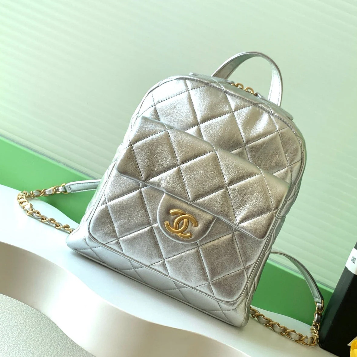 Chanel 25K Backpack Silver Gold Metallic Lambskin 295193