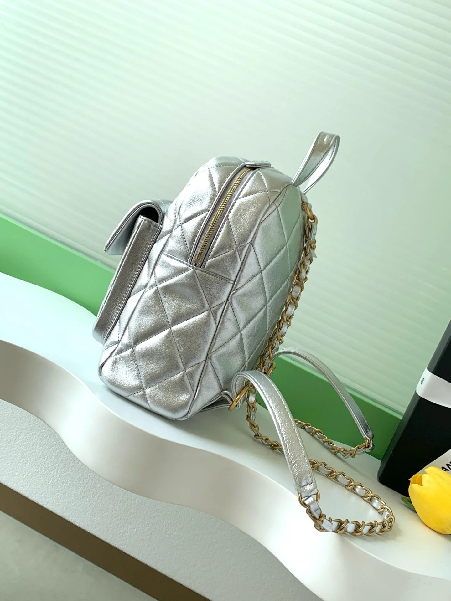 Chanel 25K Backpack Silver Gold Metallic Lambskin 295193 - Image 9