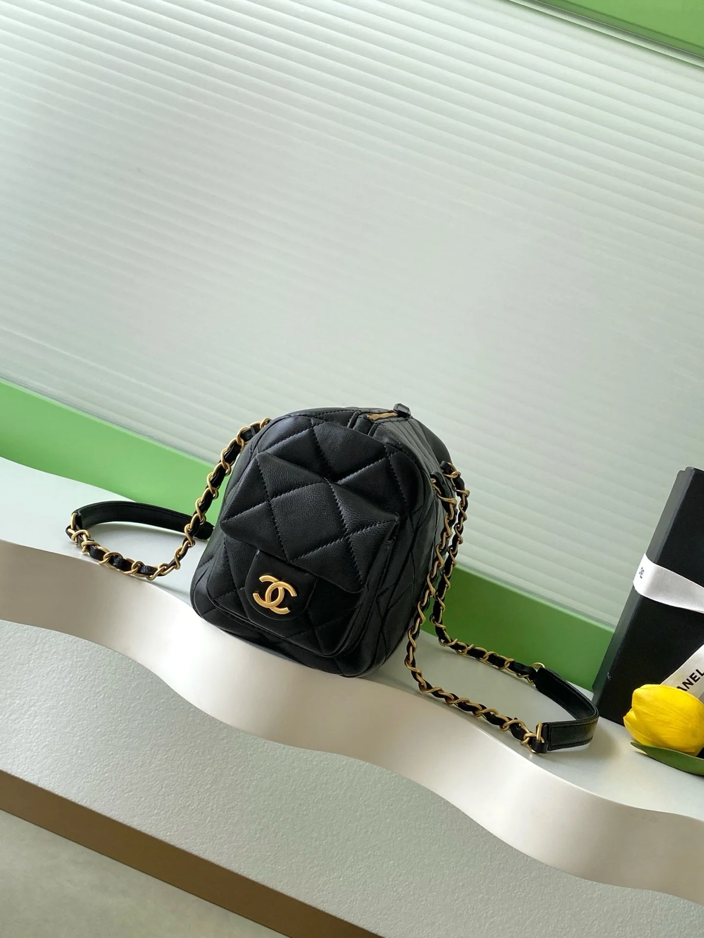 Chanel 25K Bowling Bag Black Gold Sheepskin 294981 - Image 8