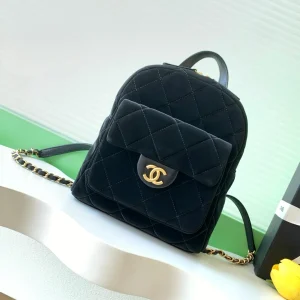 Chanel 25K Backpack Black Gold Suede 295191