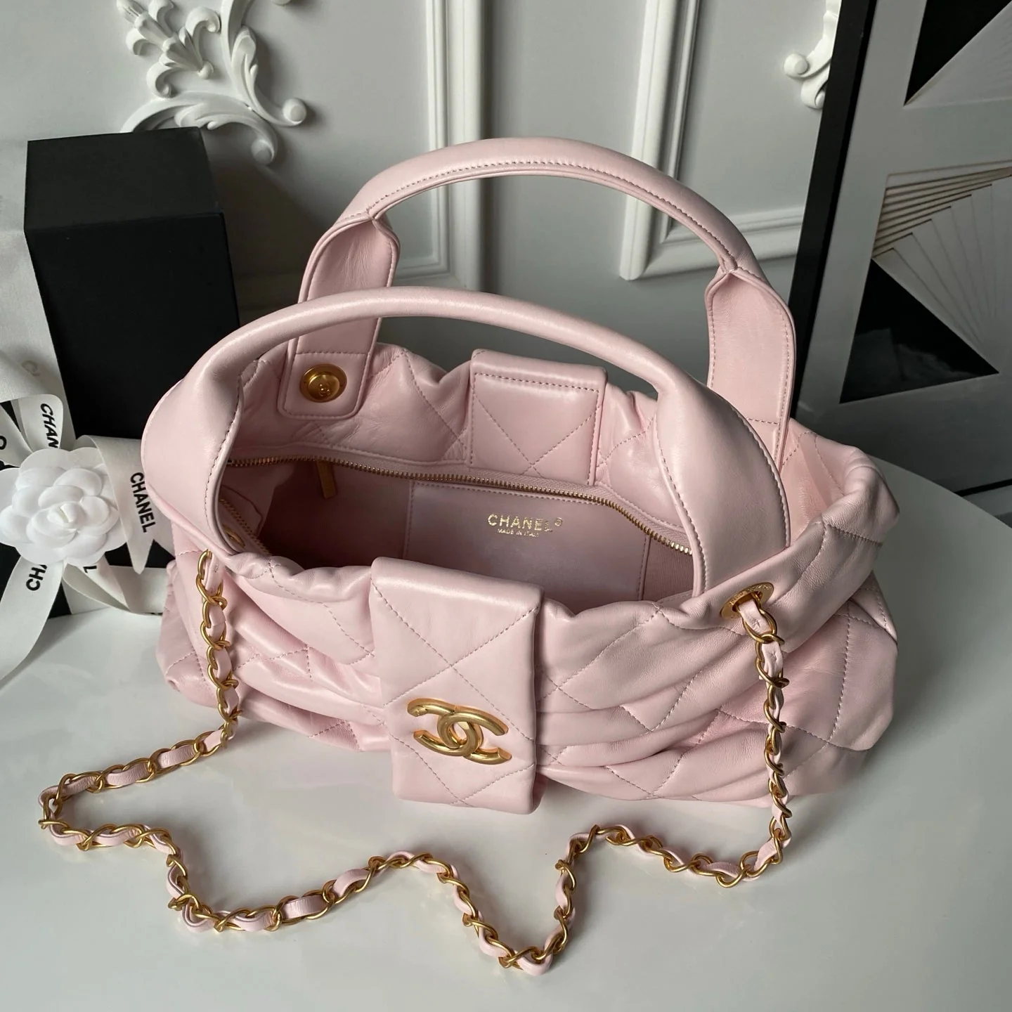 Chanel 25K Bow Bag Pink Gold Calfskin 295190 - Image 4