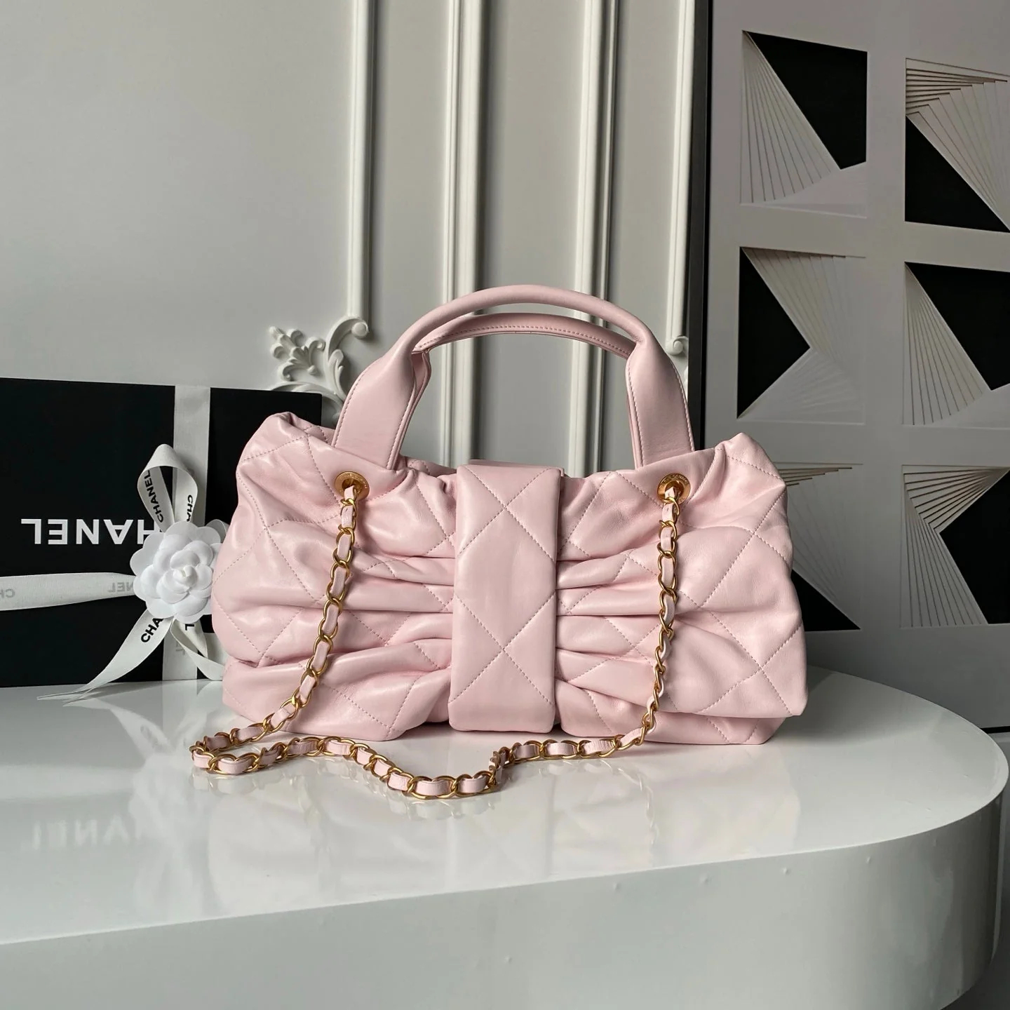 Chanel 25K Bow Bag Pink Gold Calfskin 295190 - Image 7