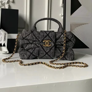 Chanel 25K Bow Bag Dark Gray Gold Denim Leather 295188