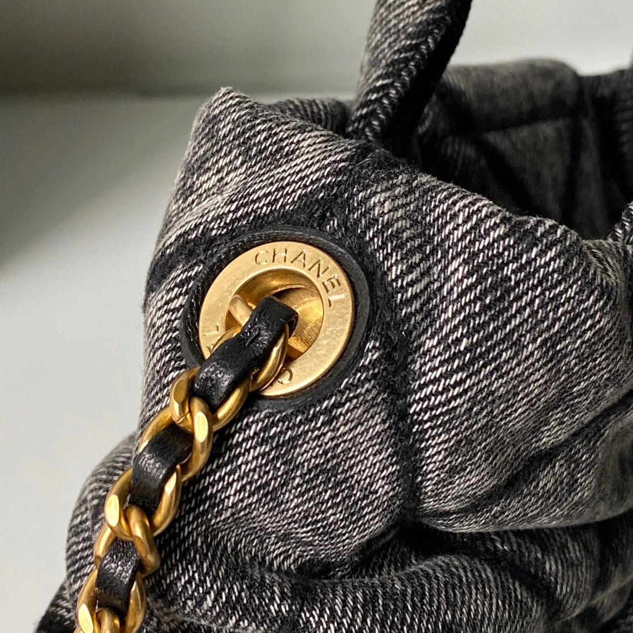Chanel 25K Bow Bag Dark Gray Gold Denim Leather 295188 - Image 2