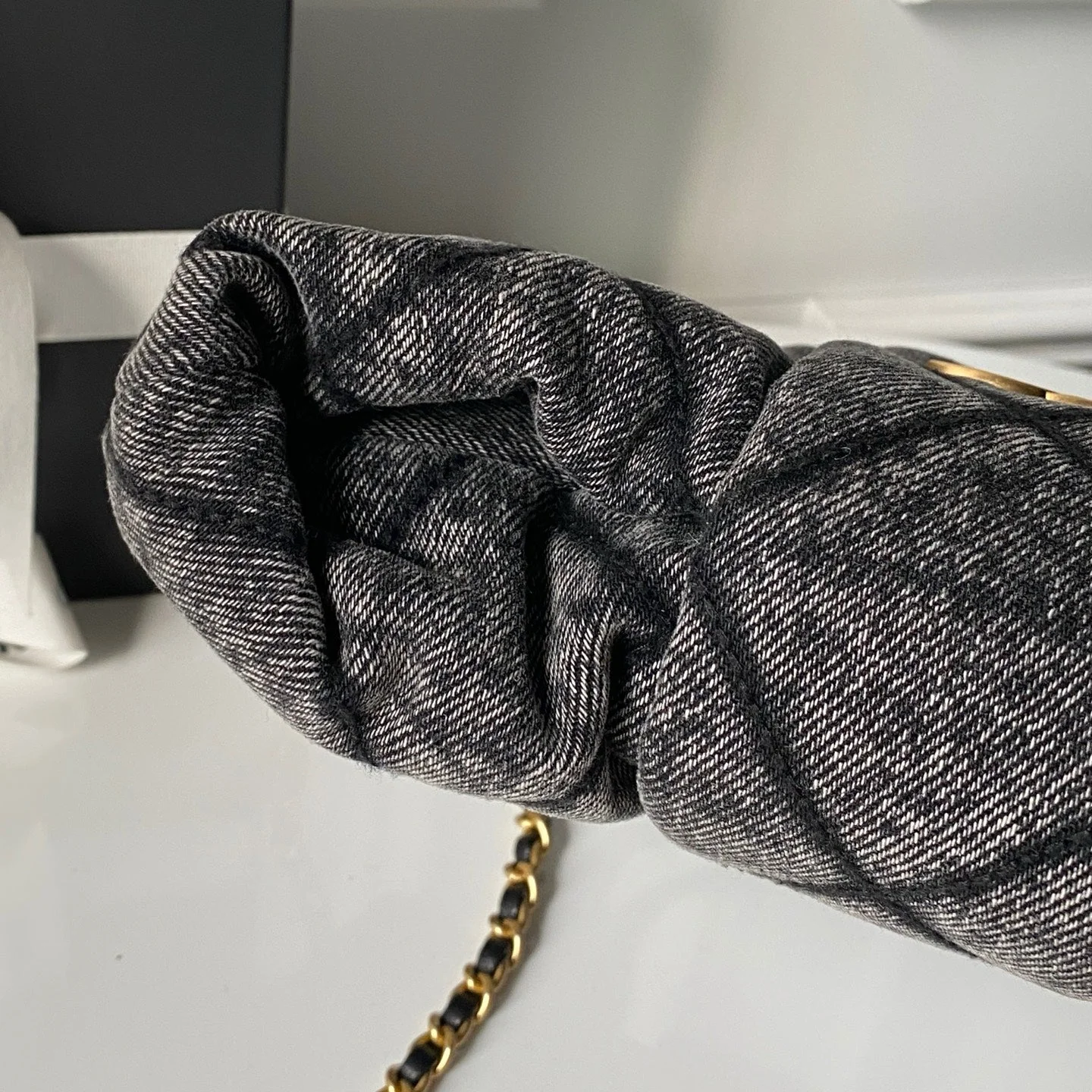 Chanel 25K Bow Bag Dark Gray Gold Denim Leather 295188 - Image 8