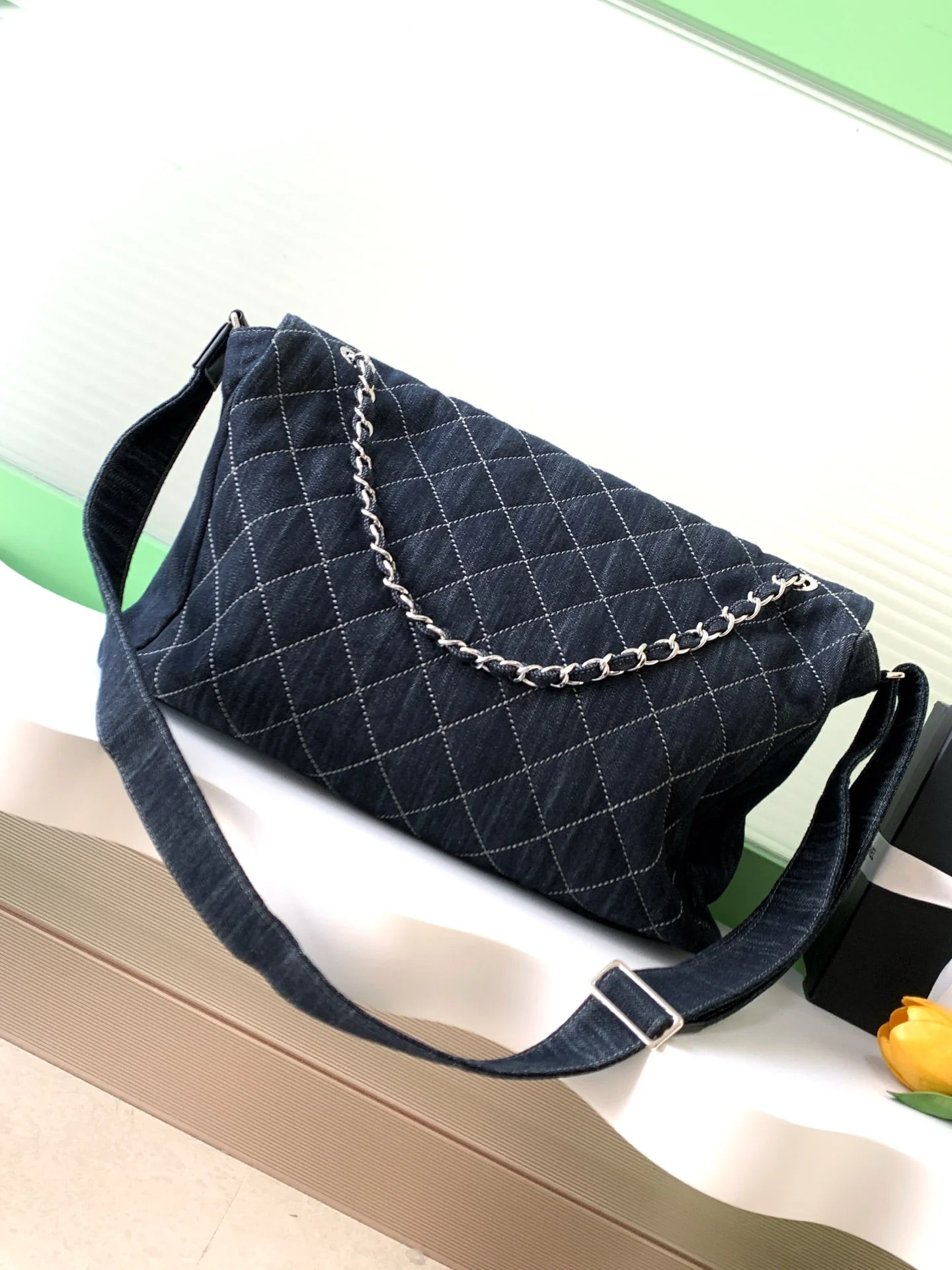 Chanel 25 Bag Navy Blue 40cm Denim Fabric 289495 - Image 8