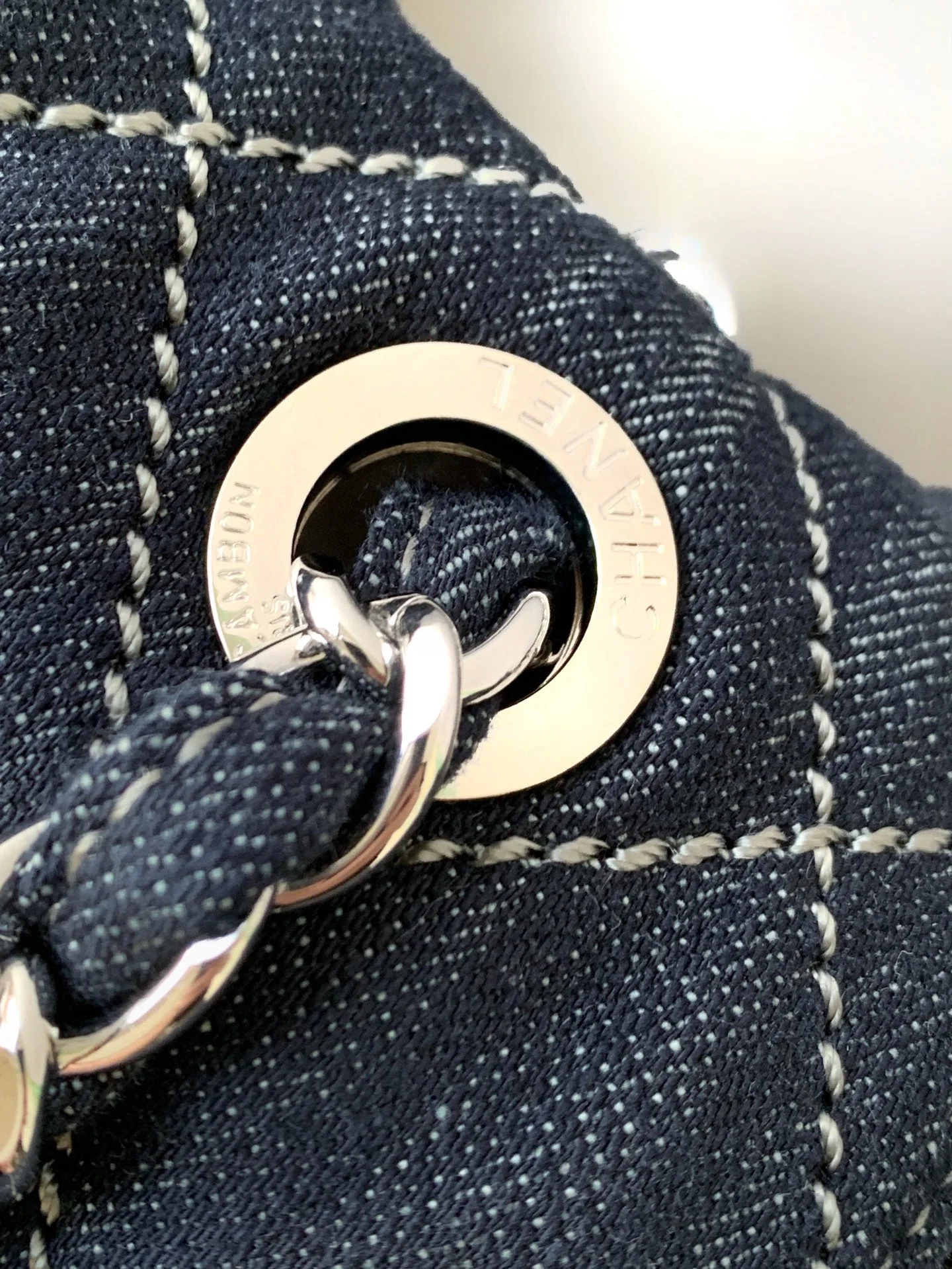 Chanel 25 Bag Navy Blue 34cm Denim Fabric 289496 - Image 8