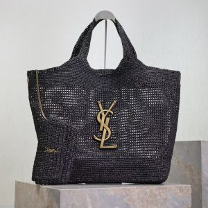 YSL Tote Bag Black Raffia