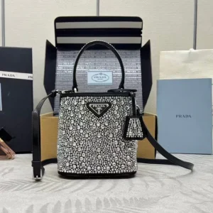 Prada Panier  Bag Black White Crystal-embellished Leather