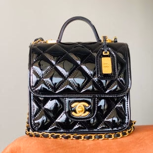 CC 2025 Medium Flap Bag  Black Patent Calfskin