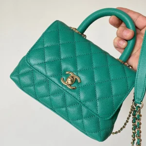 CC 25s Handle Bag 19 Pink Leather Green Caviar Gold Hardware