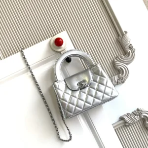 cc 24a nano 19cm kelly shopper bag sliver metallic lambskin