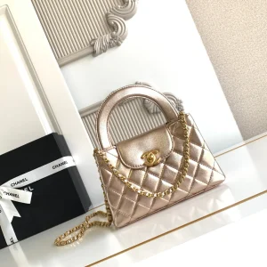 cc 24a nano 19cm kelly shopper bag metallic rose gold lambskin