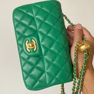 CC 25 classic flap bag 20 mini gold ball mint green calfskin