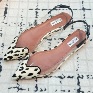 Alaia Heart Flat Slingbacks Dalmatian Sheepskin 800945