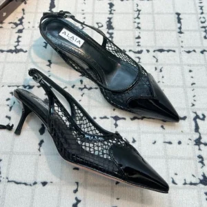 Alaia Heart 50mm Heels Slingbacks Black Sheepskin 800933