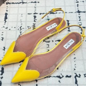 Alaia Heart Flat Slingbacks Yellow Sheepskin 800939