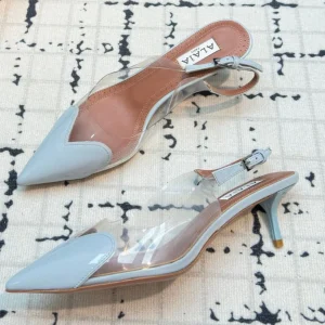 Alaia Heart 50mm Heels Slingbacks Blue Sheepskin 810208