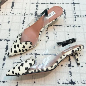 Alaia Heart 50mm Heels Slingbacks Dalmatian Sheepskin 810207