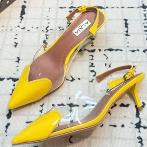 Alaia Heart 50mm Heels Slingbacks Yellow Sheepskin 810211