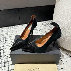 ALAIA HIGH PUMPS 10CM IN BLACK SUEDE MIX CALFSKIN