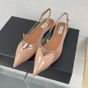 ALAIA LE COEUR FLAT SLINGBACKS IN BEIGE PATENT LAMBSKIN