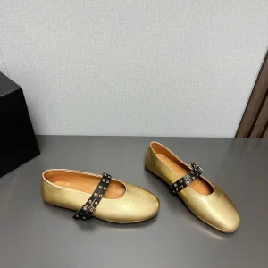 ALAIA MARY JANE SHOES IN GOLDEN LAMBSKIN SILVER HARDWARE