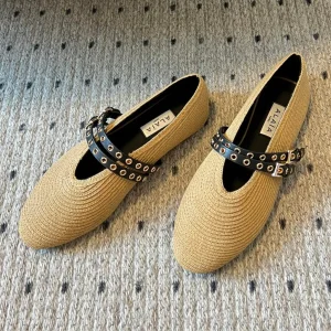 ALAIA MARY JANE SHOES IN BEIGE ZP CUSTOM STRAW AND DENIM