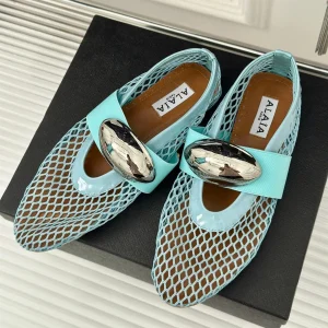 ALAIA MARY JANE SHOES IN SKY BLUE MESH WITH SILVER HARDWARE