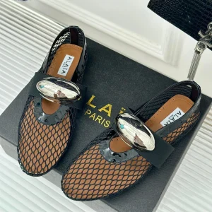 ALAIA MARY JANE SHOES IN BLACK MESH WITH SILVER HARDWARE