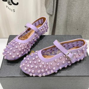 ALAIA PEARL MARY JANE SHOES IN LAVENDER PURPLE MESH AND CALFSKIN