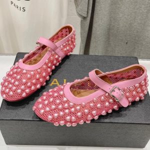 ALAIA PEARL MARY JANE SHOES IN DARK PINK MESH AND CALFSKIN