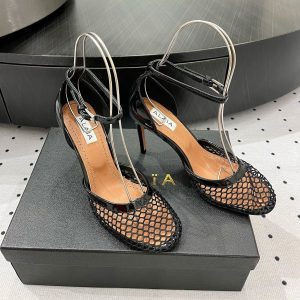 Alaila High Fishnet Pumps 90mm In Black Mesh Fabric 954848