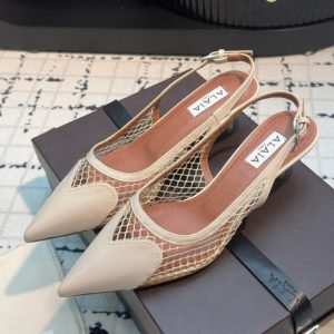 ALAIA SLINGBACKS 5 CM IN BEIGE CREAM CALFSKIN WITH MESH