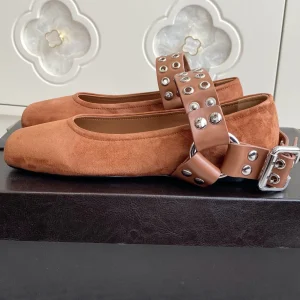 Alaia 25 Biker Ballet Flats Brown Suede 291057