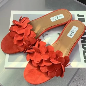 Alaia 25 Flower Slippers Orange Sheepskin 293159