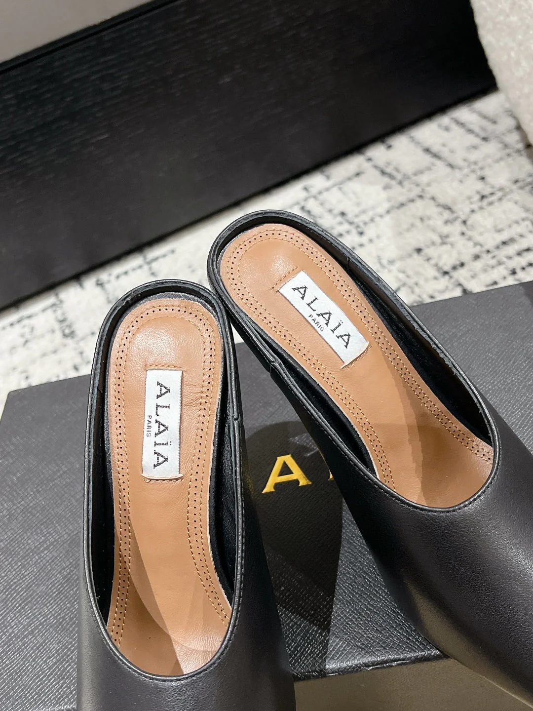 Alaia 25 Spike High Heel Mules Black Lampskin 293181 - Image 2