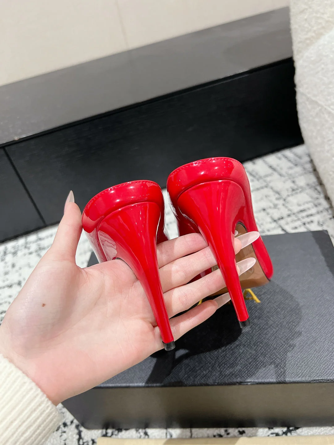 Alaia 25 Spike High Heel Mules Red Lampskin 293183 - Image 3