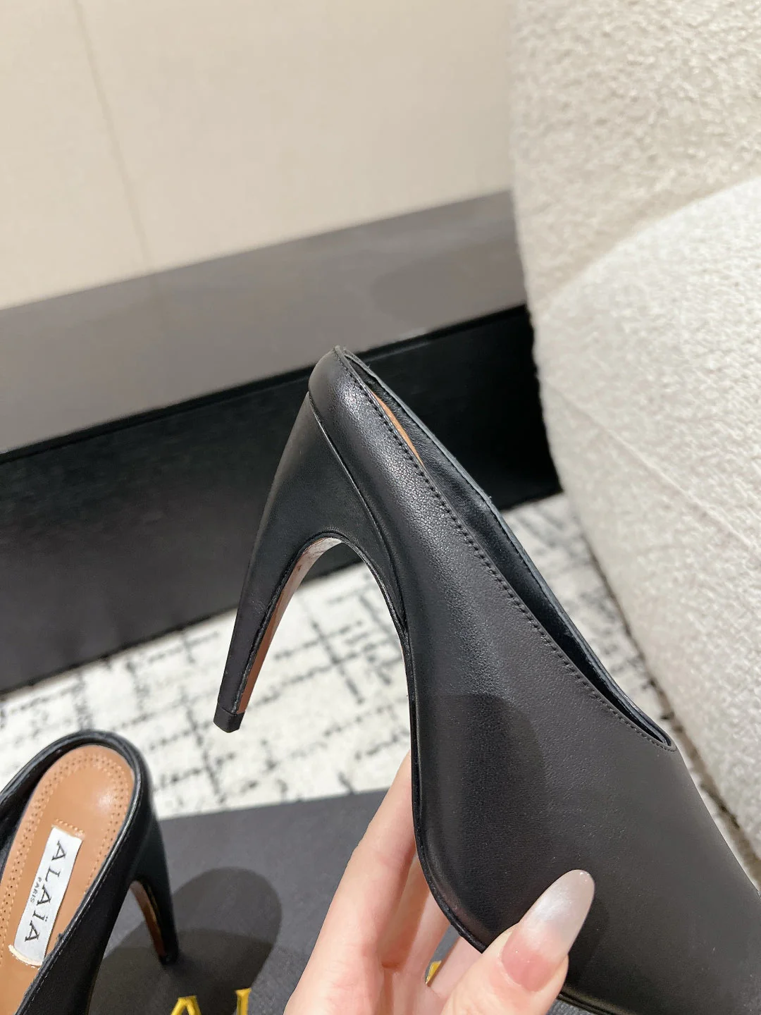 Alaia 25 Spike High Heel Mules Black Lampskin 293181 - Image 8