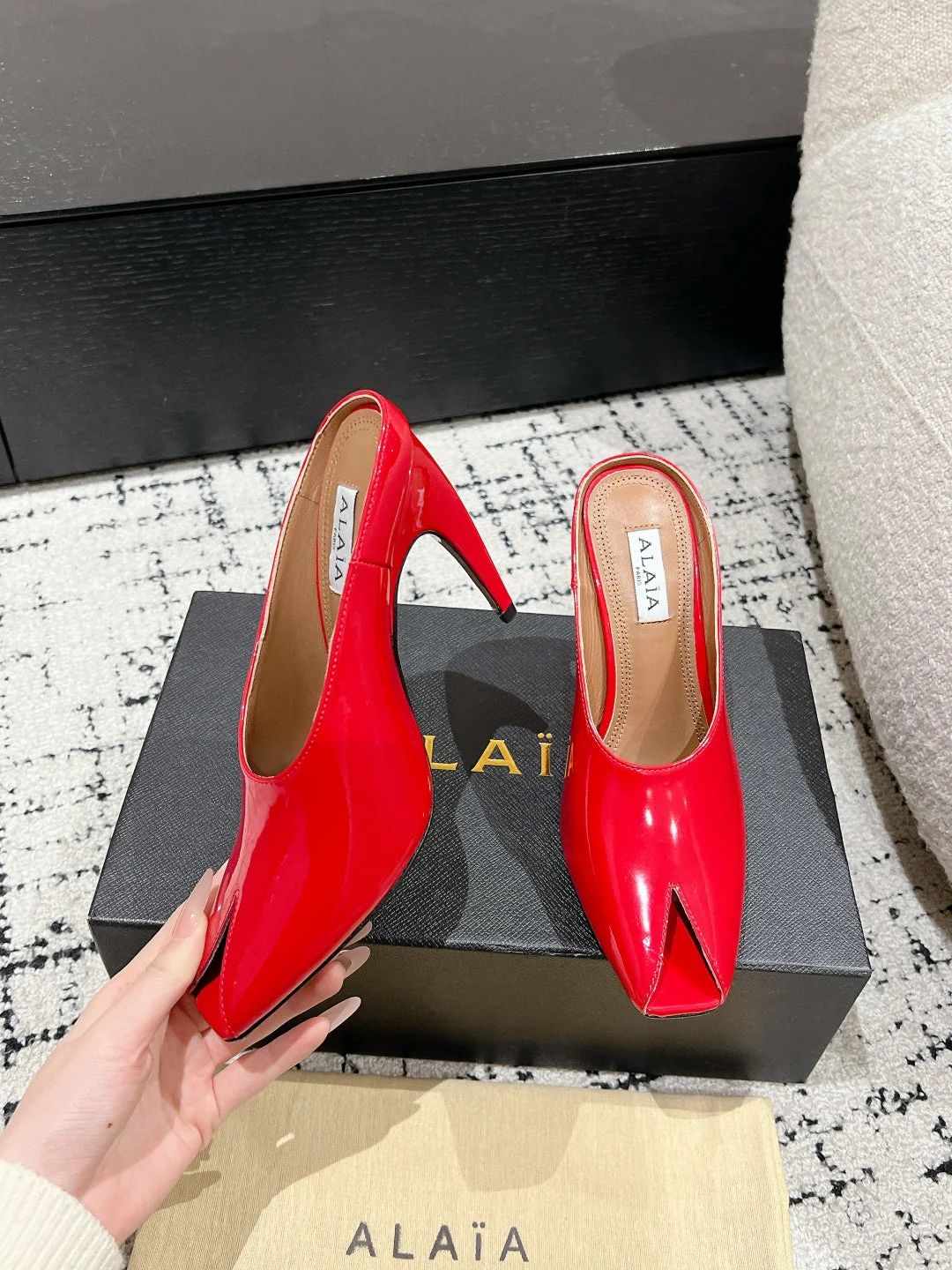 Alaia 25 Spike High Heel Mules Red Lampskin 293183 - Image 6