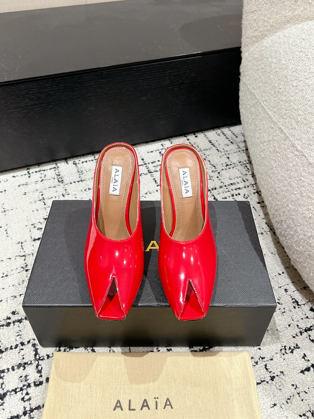 Alaia 25 Spike High Heel Mules Red Lampskin 293183 - Image 9