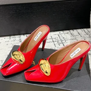 Alaia 25 Azzedine High Heels Mules With Gold Hardware Red Calfskin 293187