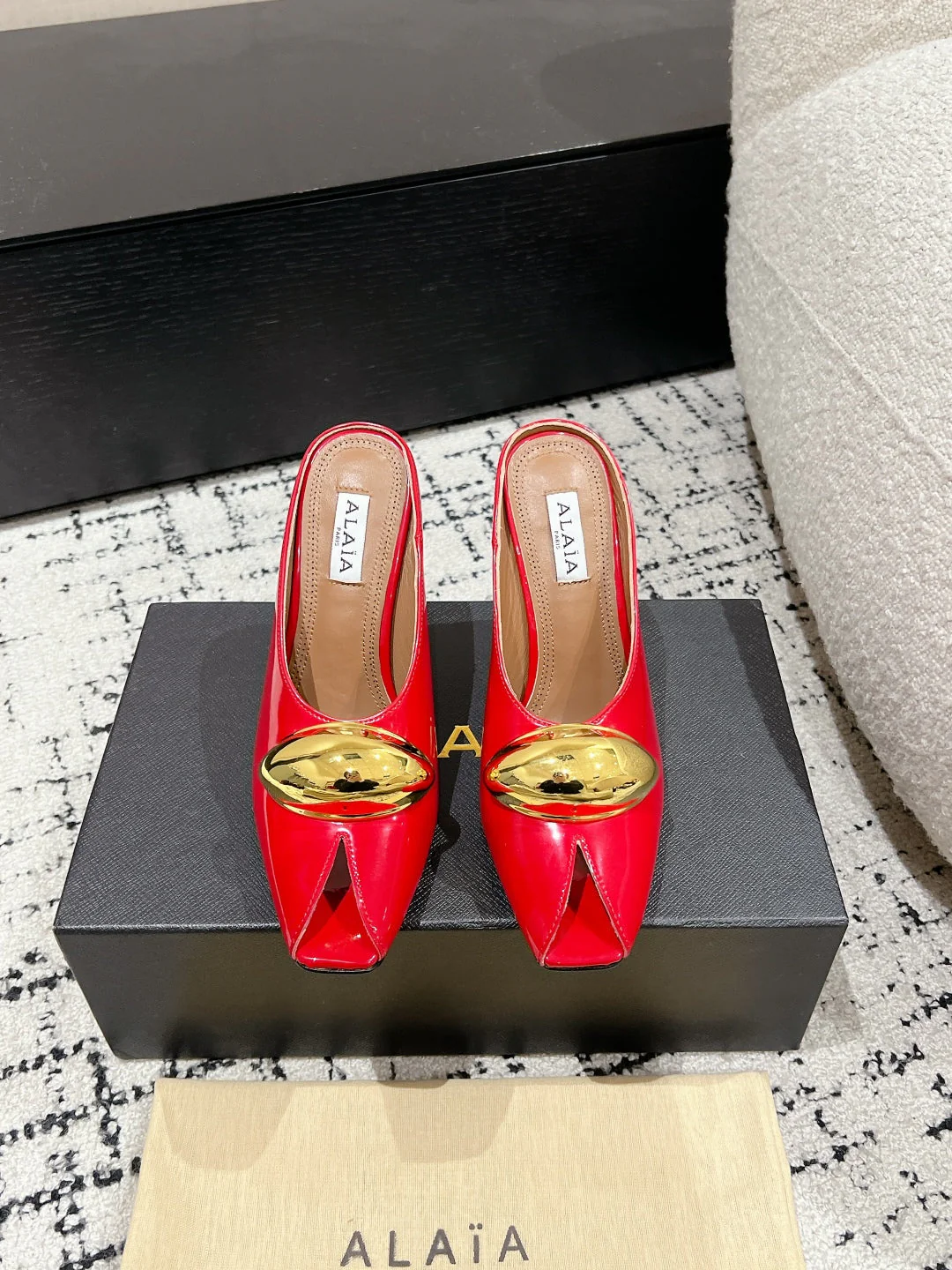 Alaia 25 Azzedine High Heels Mules With Gold Hardware Red Calfskin 293187 - Image 6