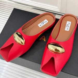 Alaia Slipper With Gold Hardware Red Calfskin 293197