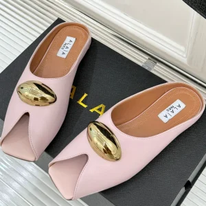 Alaia Slipper With Gold Hardware Pink Calfskin 293199