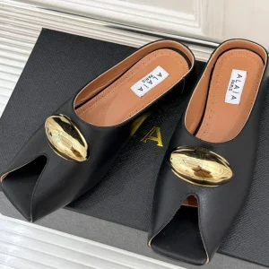 Alaia Slipper With Gold Hardware Black Calfskin 293201