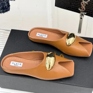 Alaia Slipper With Gold Hardware Brown Calfskin 293202