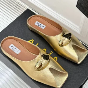Alaia Slipper With Gold Hardware Gold Calfskin 293203